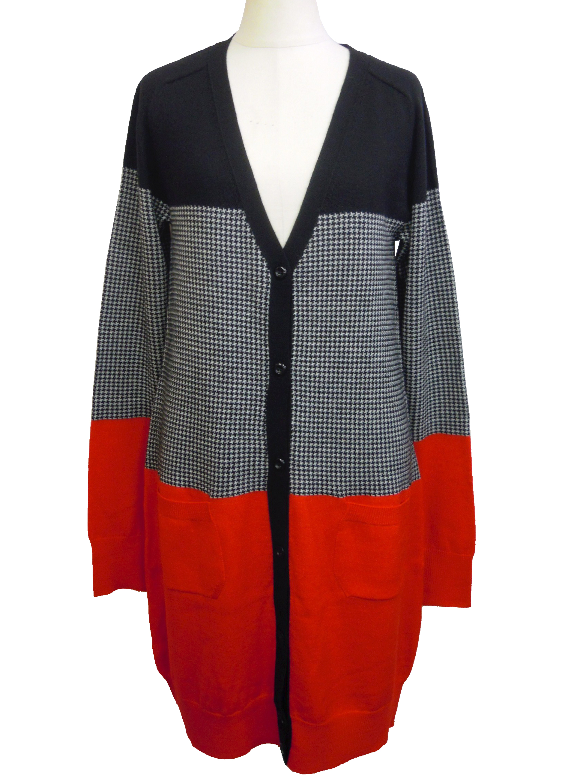 カーディガン、千鳥、ジャカード、ニット、長袖