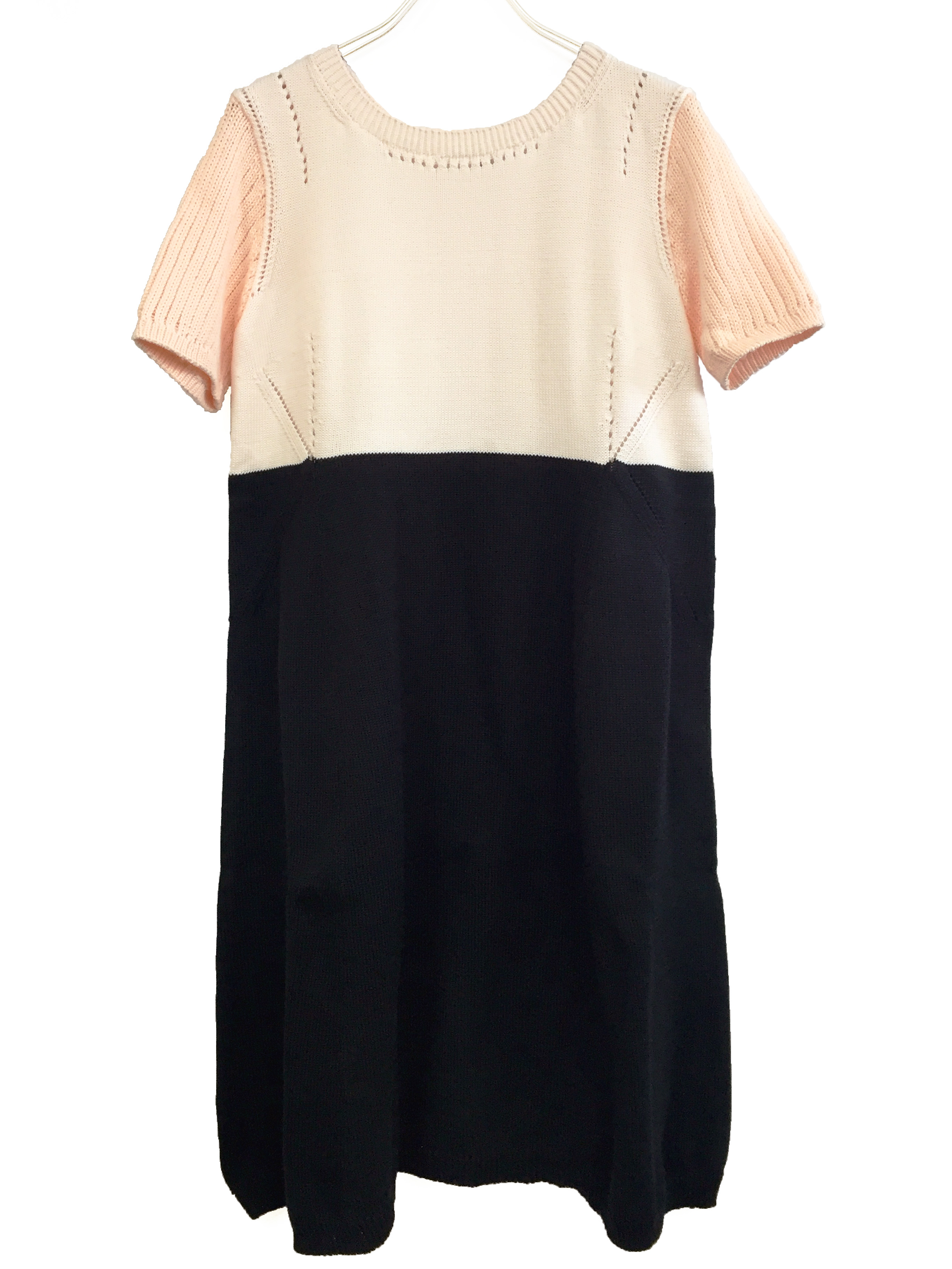 パステル、ワンピース、ニット、バイカラー、綿