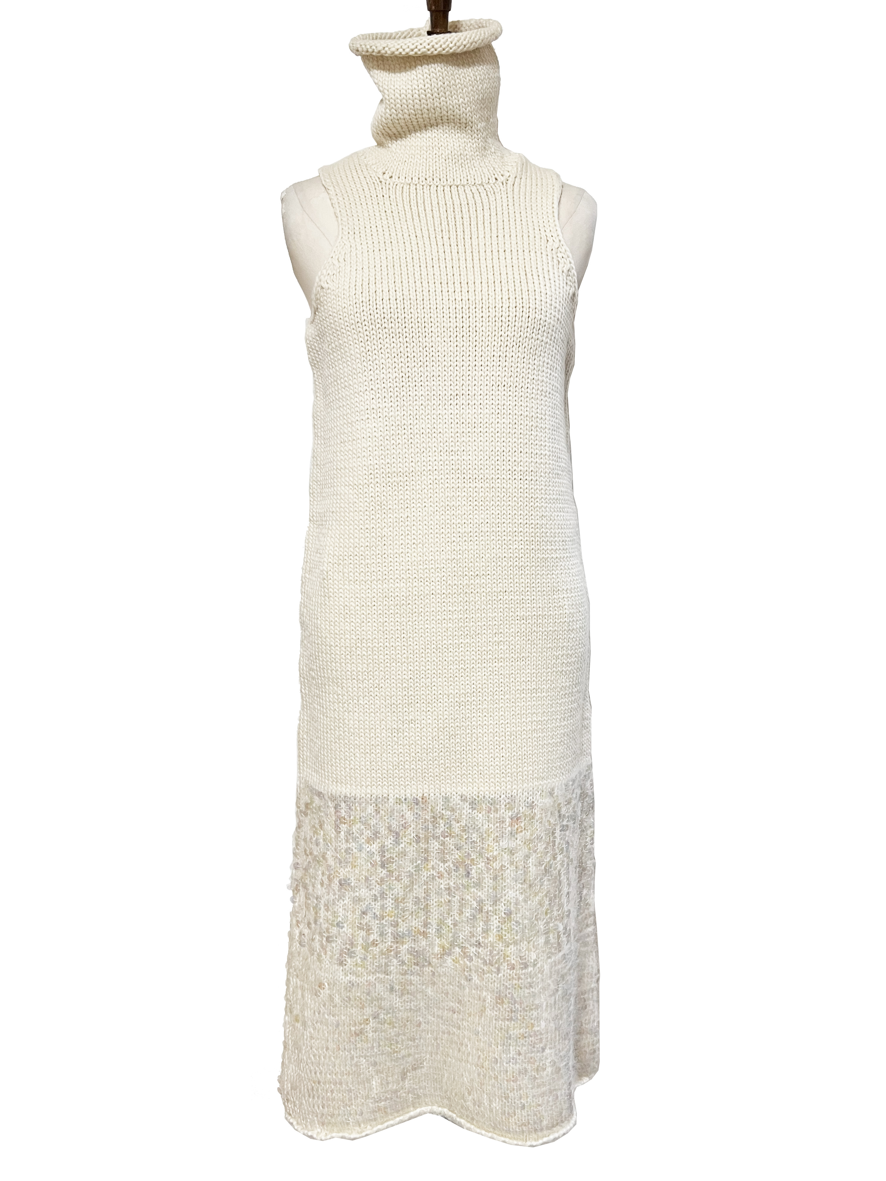 ニット、ノースリーブ、ワンピース、スパンコール、ハイネック