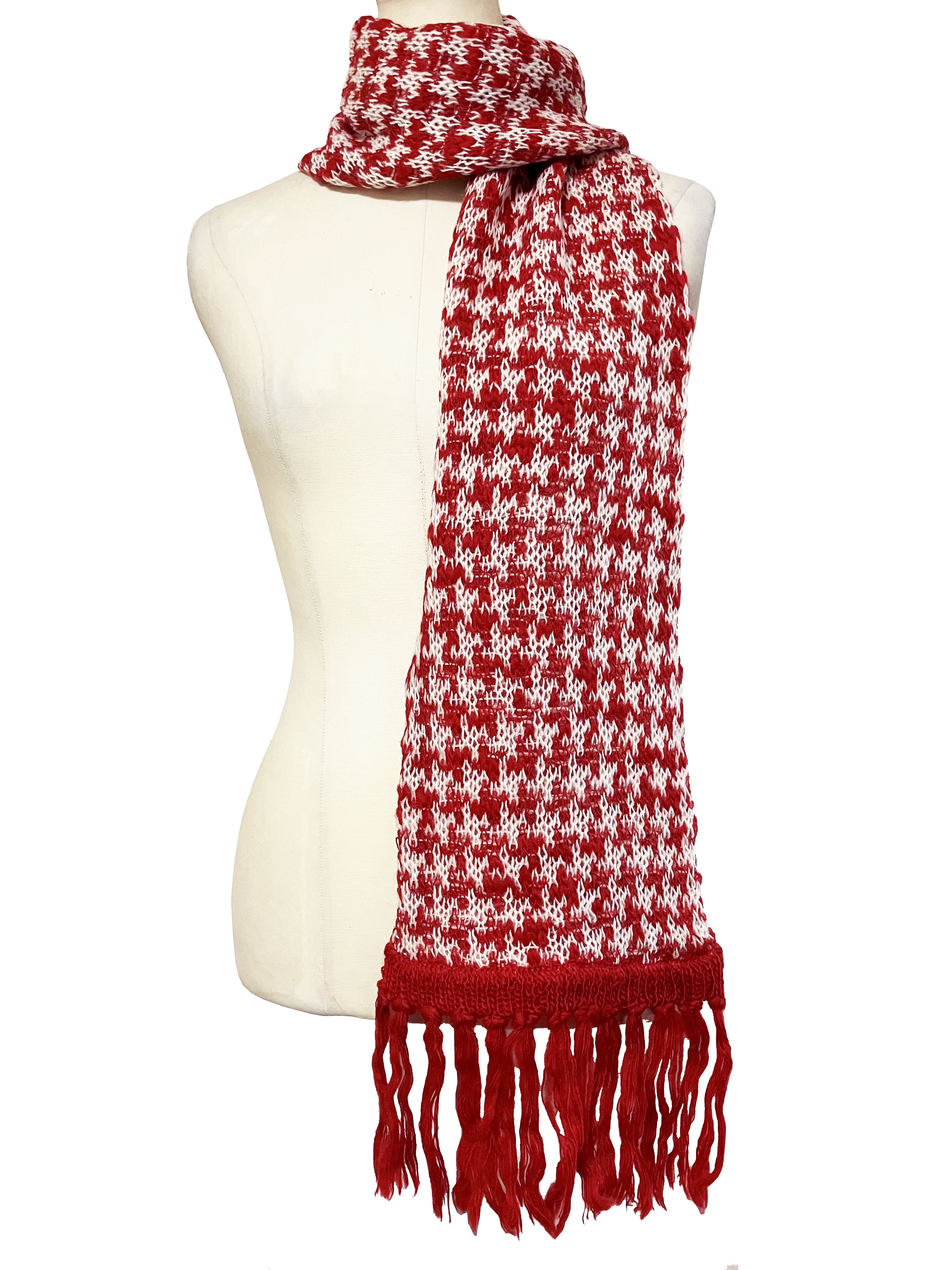 ニット、マフラー、千鳥、ジャカード、フリンジ