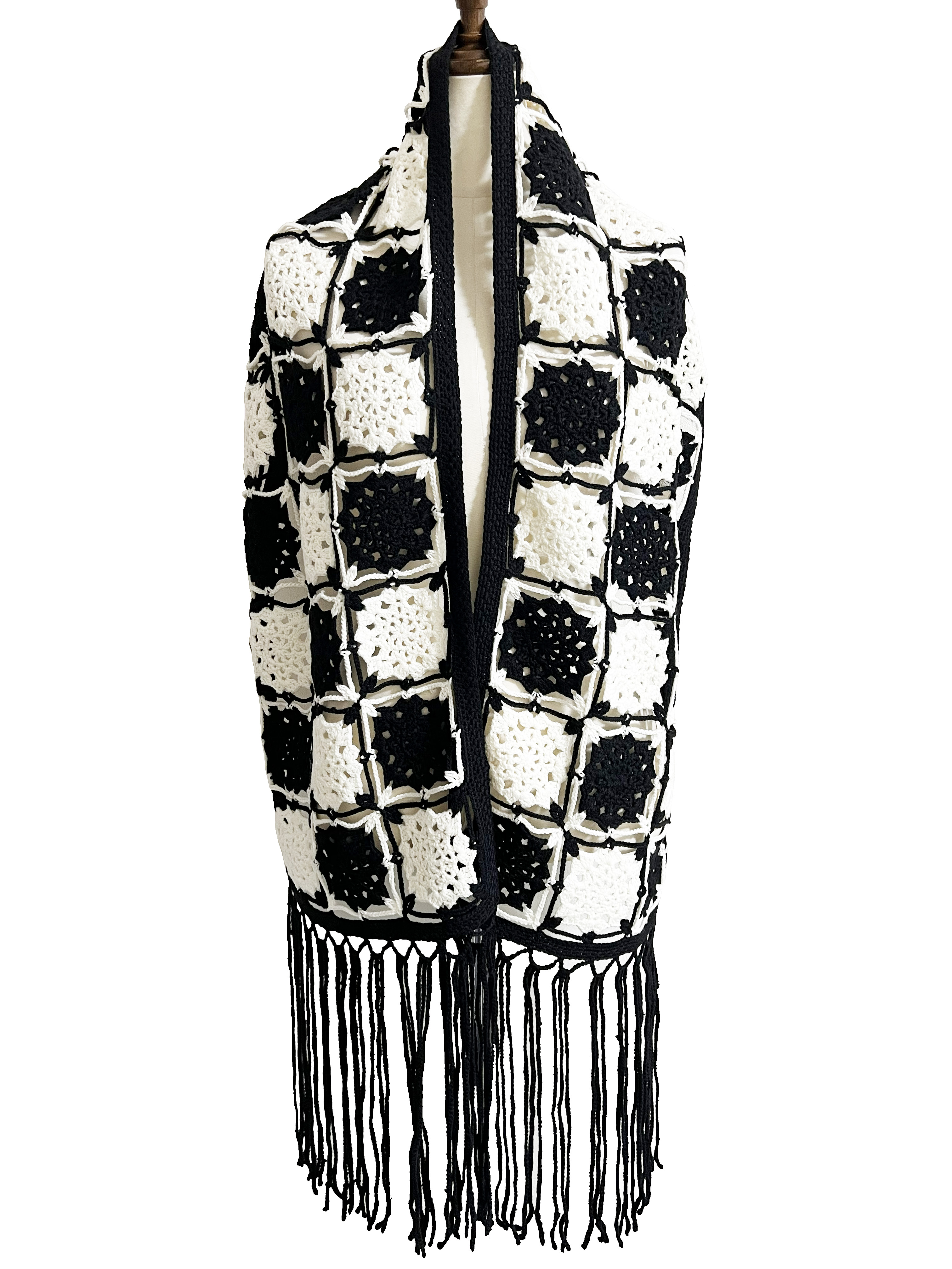 マフラー、マルチカラー、ストール,かぎ針編み、レース編