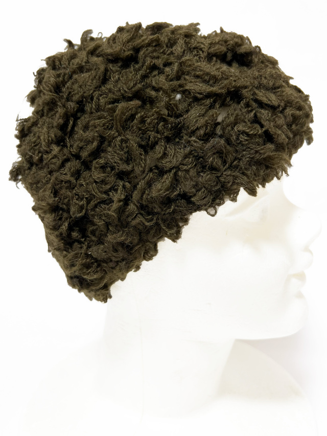 ニット、帽子、キャップ、ループヤーン、カーキ