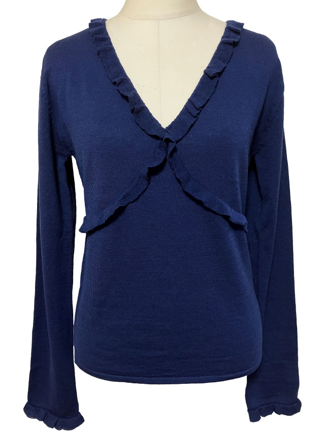 ニット、トップス、フリル、長袖、Vネック