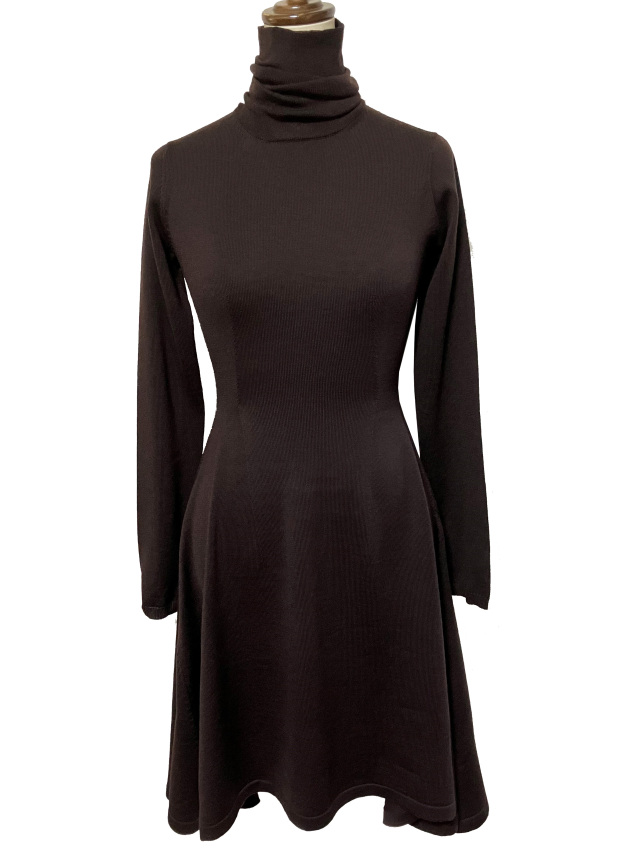 ニット、Aライン、フレア、ハイネック、ワンピース