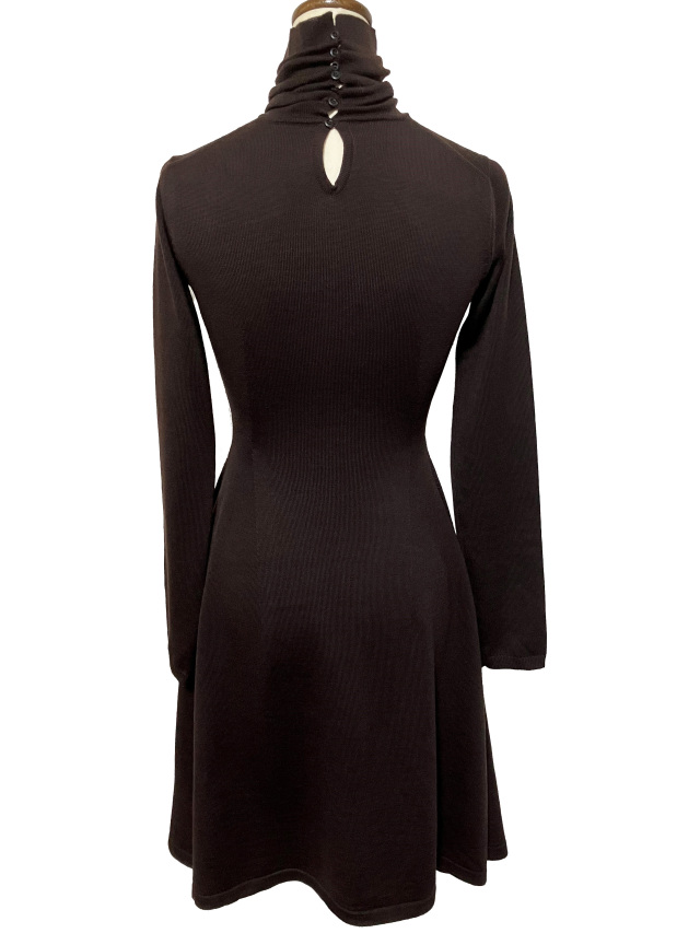 ニット、Aライン、フレア、ハイネック、ワンピース