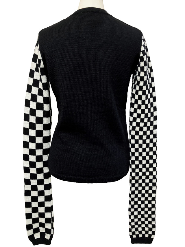 ニット、カーディガン、市松、ジャカード、クルーネック