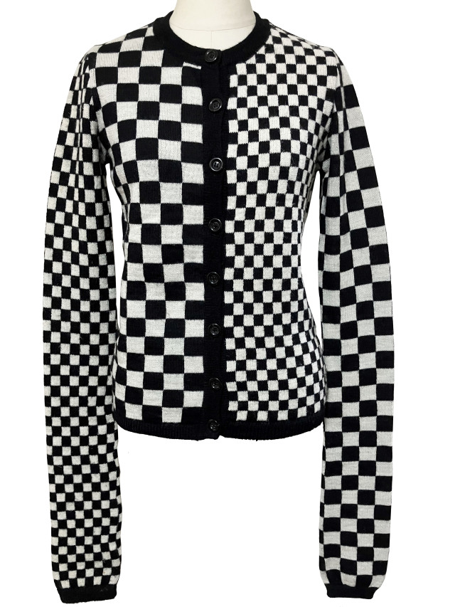 ニット、カーディガン、市松、トップス、クルーネック