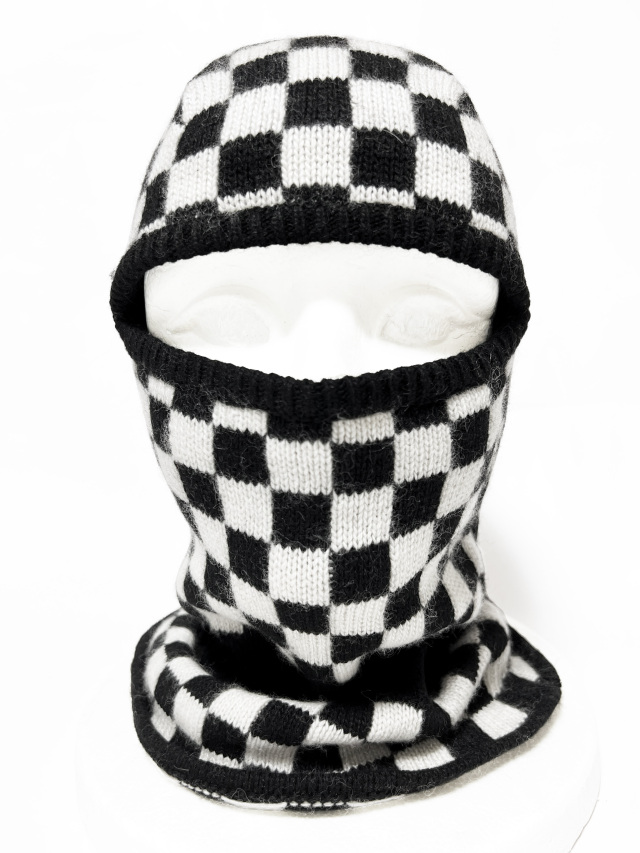 ニット、帽子、バラクラバ、ジャカード、市松