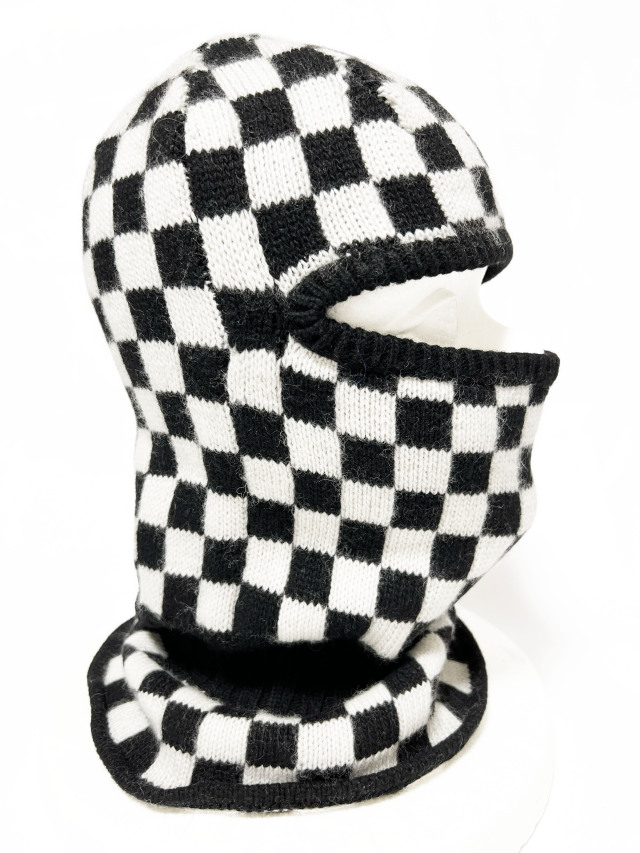ニット、帽子、バラクラバ、ジャカード、市松