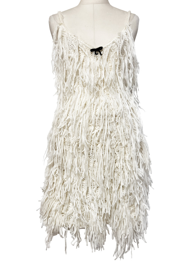 ニット、キャミソール、ワンピース、フリンジ、シャギー風