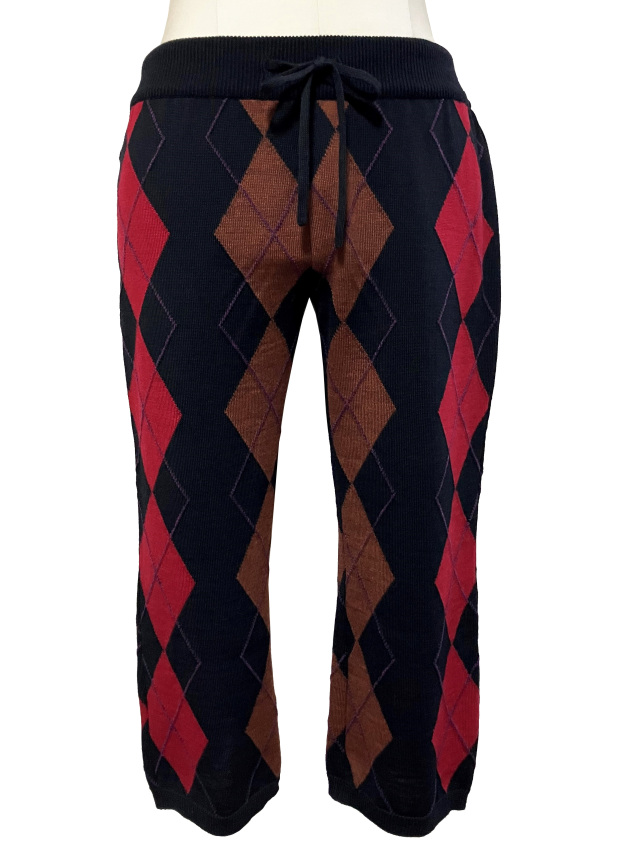 ニット、ボトム、クロップト丈、アーガイル、パンツ