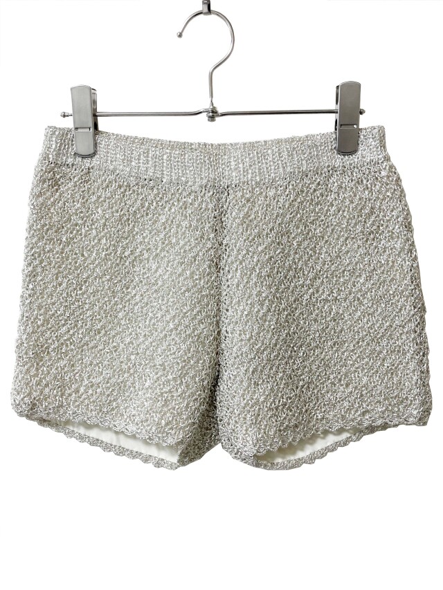 ニット、ショートパンツ、カギ編針、ラメ糸、ボトム