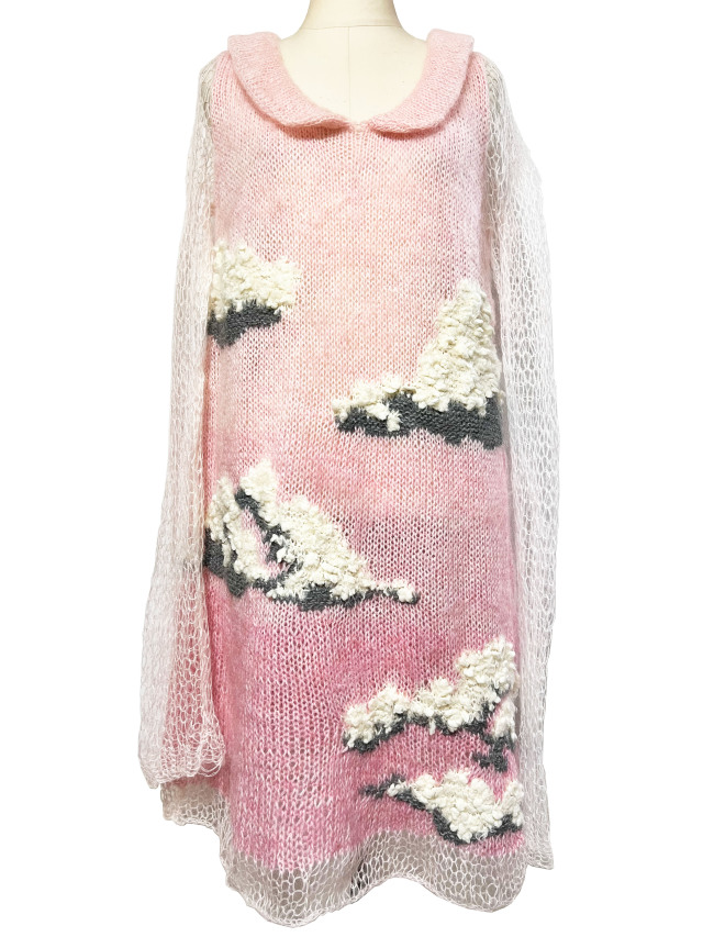 ニット、ワンピース、モヘア、曇、ジャカード