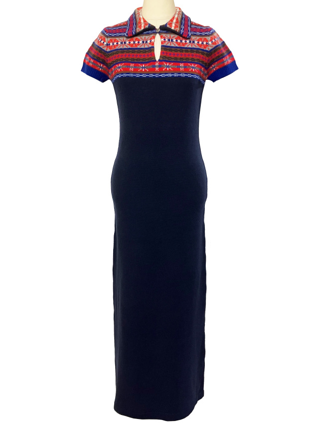 ニット、半袖、フェアアイル、ワンピース、ロング