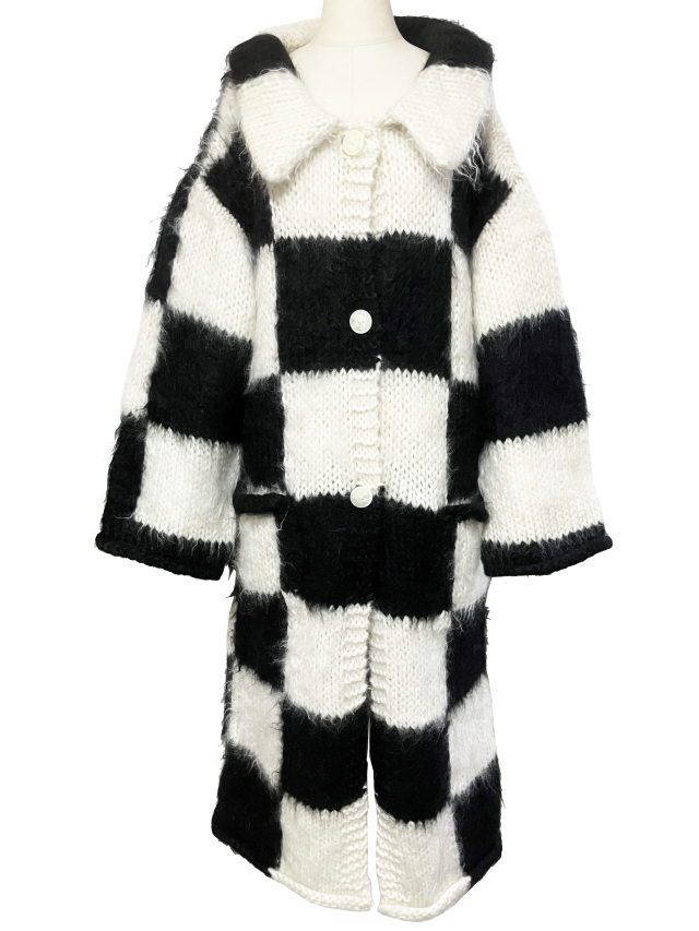 ニット、コート、市松、アウター、インターシャ