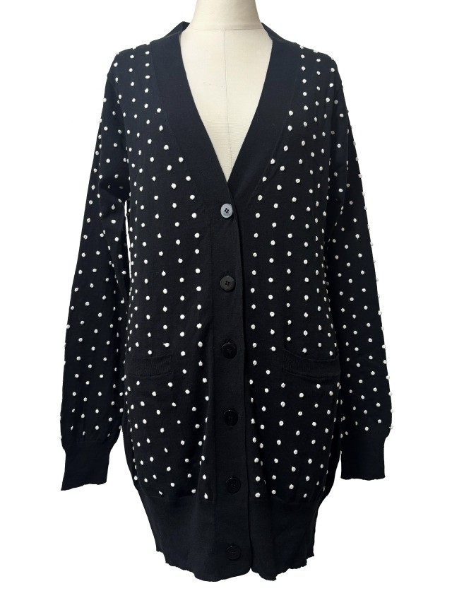 カーディガン、ニット、ドット、刺繍、ロング