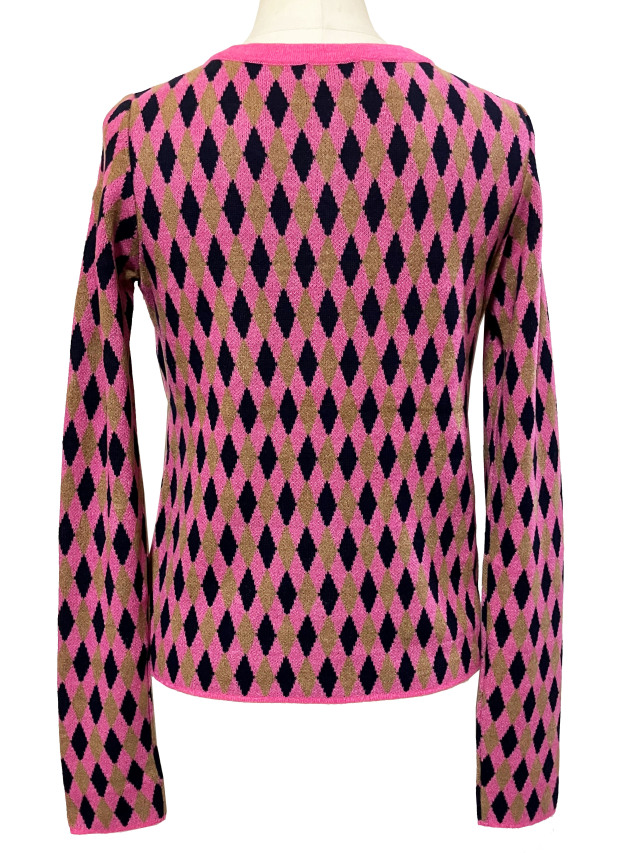 ニット、トップス、ジャカード、長袖、Vネック