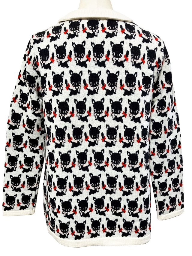 ニット、トップス、ジャカード、長袖、ステンカラー