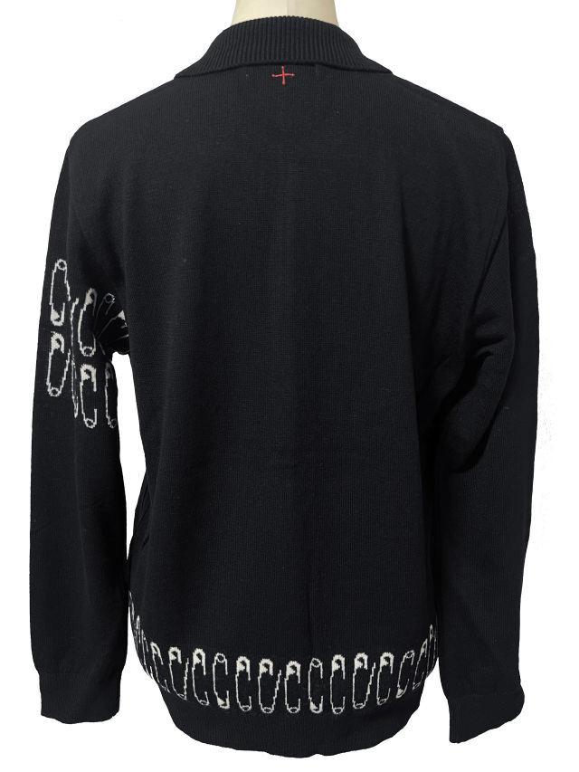 ニット、ユニセックス、安全ピン、ジャガード、ポロ衿