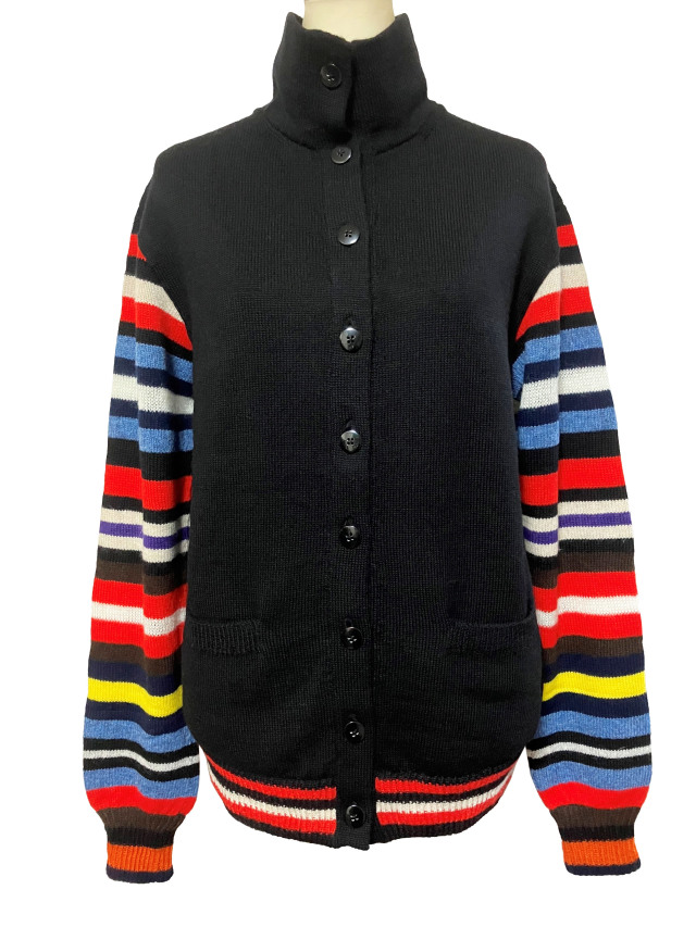 ニット、カーディガン、ボーダー、ハイネック、長袖