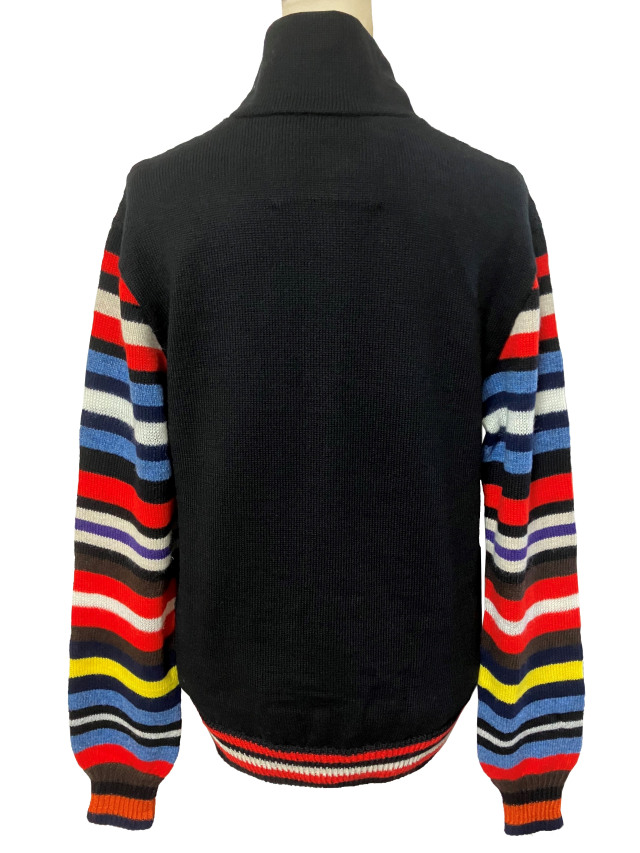 ニット、カーディガン、ボーダー、ハイネック、長袖