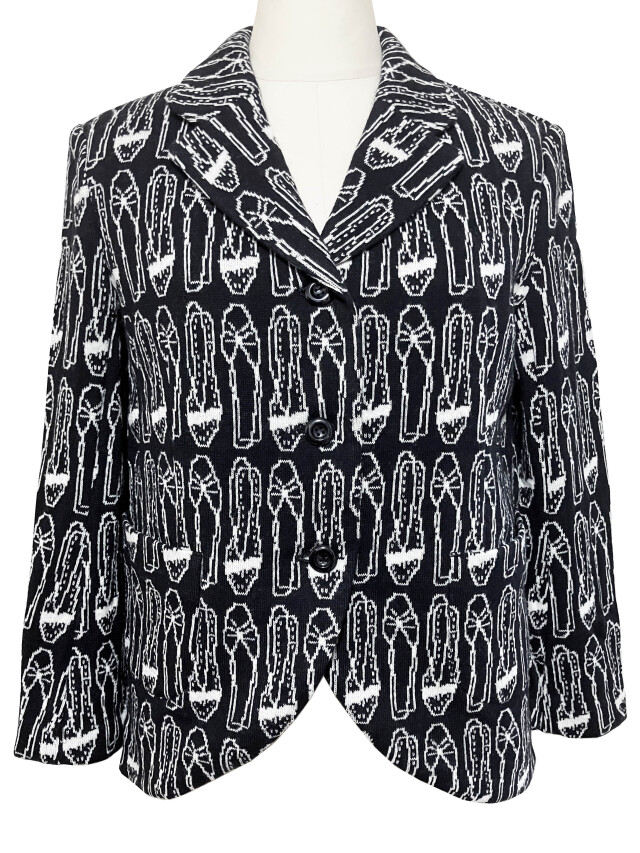 ジャケット、靴、ジャカード、ニット、長袖