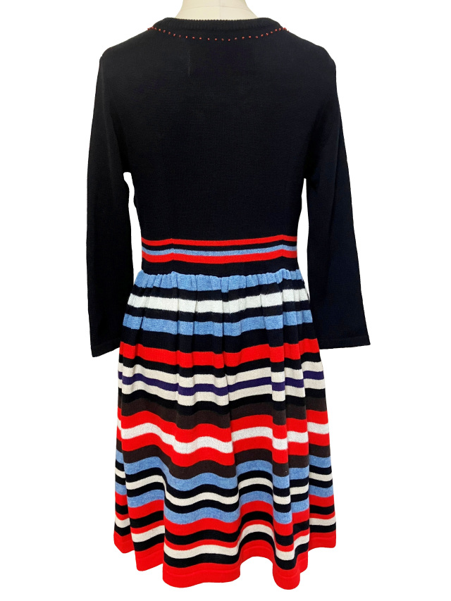 ワンピース、マルチボーダー、クルーネック、ニット、長袖