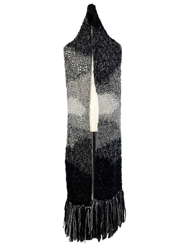 ニット、マフラー、鹿の子編、モノトーン、ショール