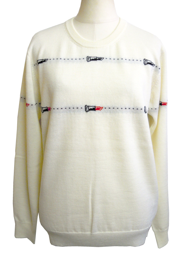 ニット、ユニセックス、手編み、ジャガード、クルーネック