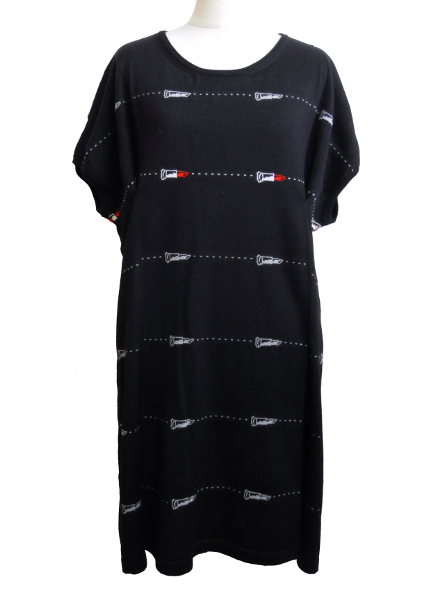 ニット、ジャカード、ワンピース、手編み、半袖