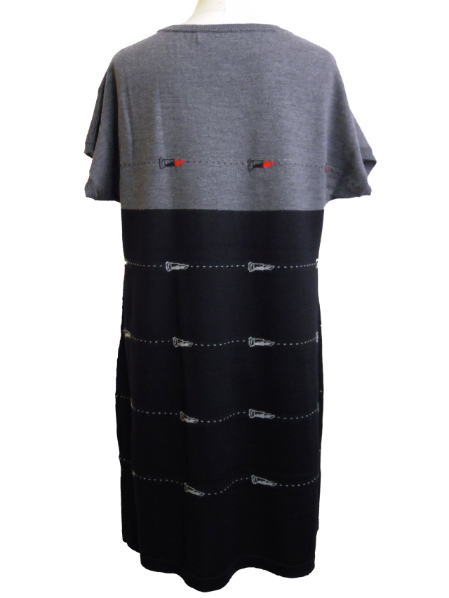 ニット、ワンピース、手編み、ジャガード、クルーネック