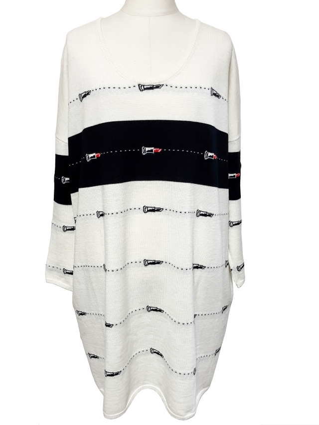 ワンピース、ジャカード、ラウンドネック、ニット、長袖