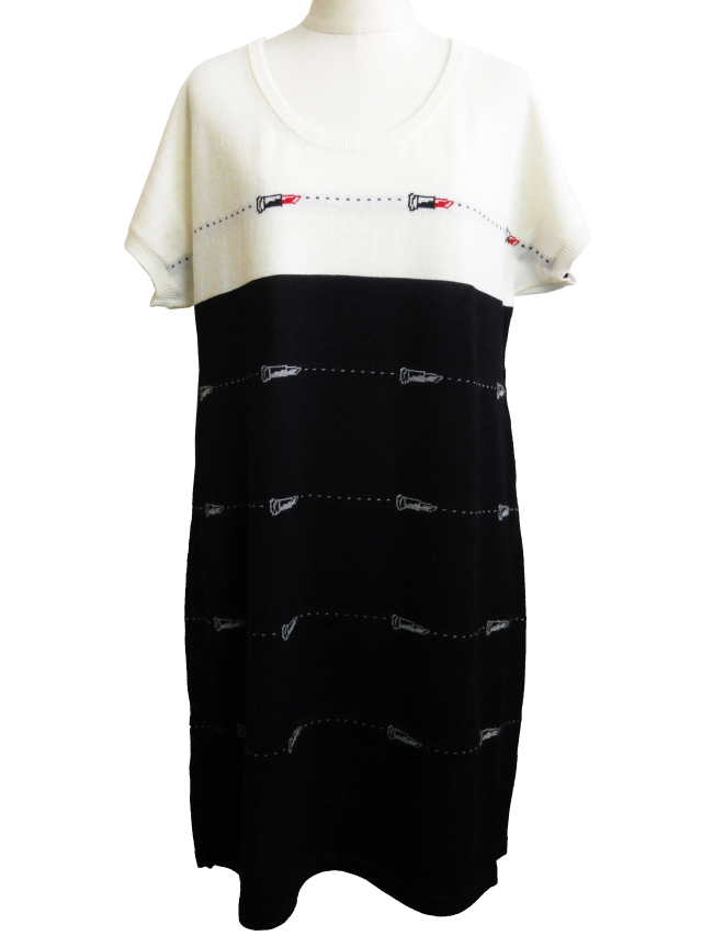 ワンピース、ジャカード、クルーネック、ニット、半袖