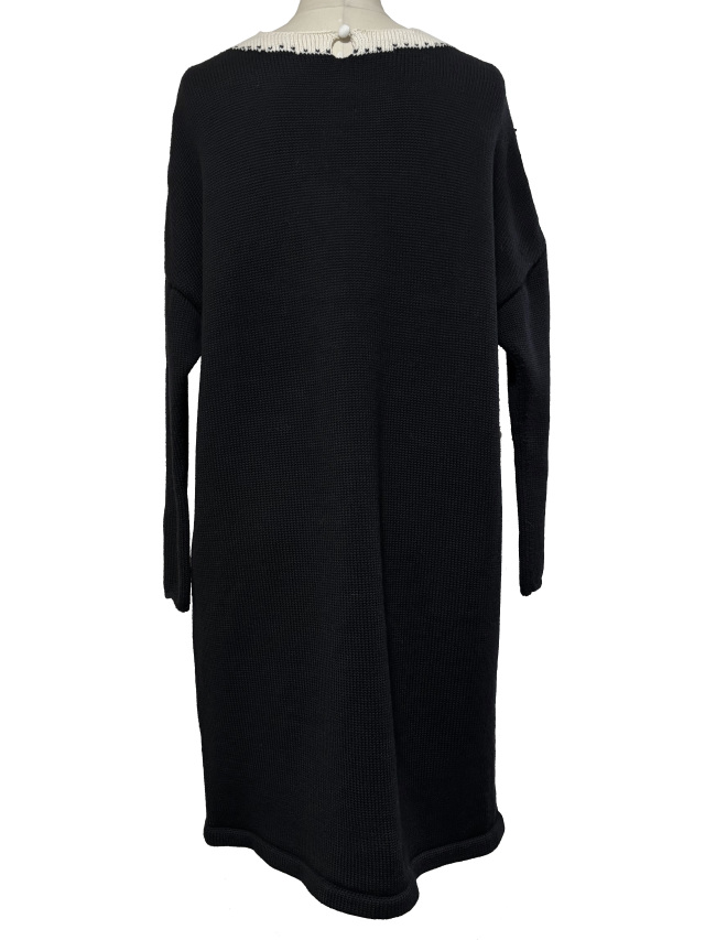 ニット、ワンピース、インターシャ、百合、クルーネック