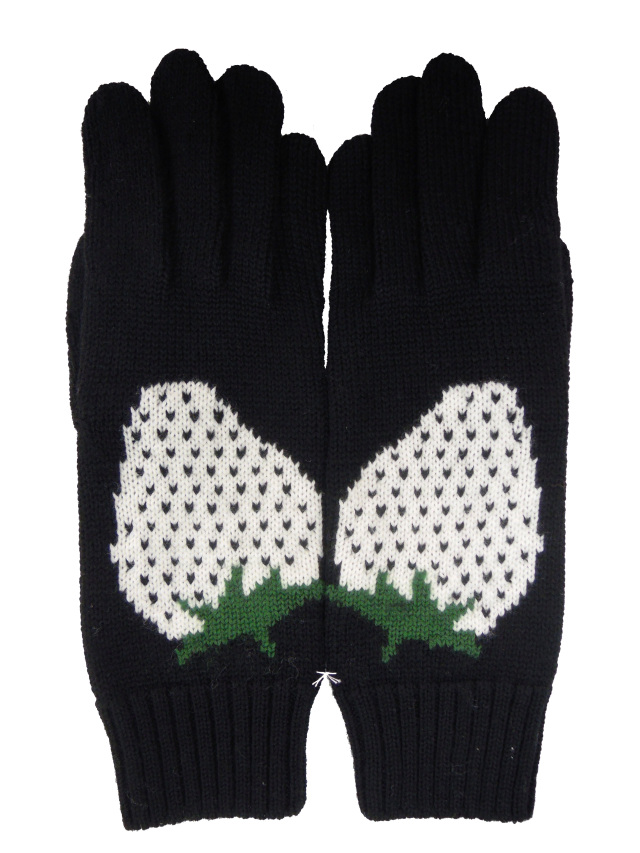 ニット、手袋、手編み、ジャガード、いちご