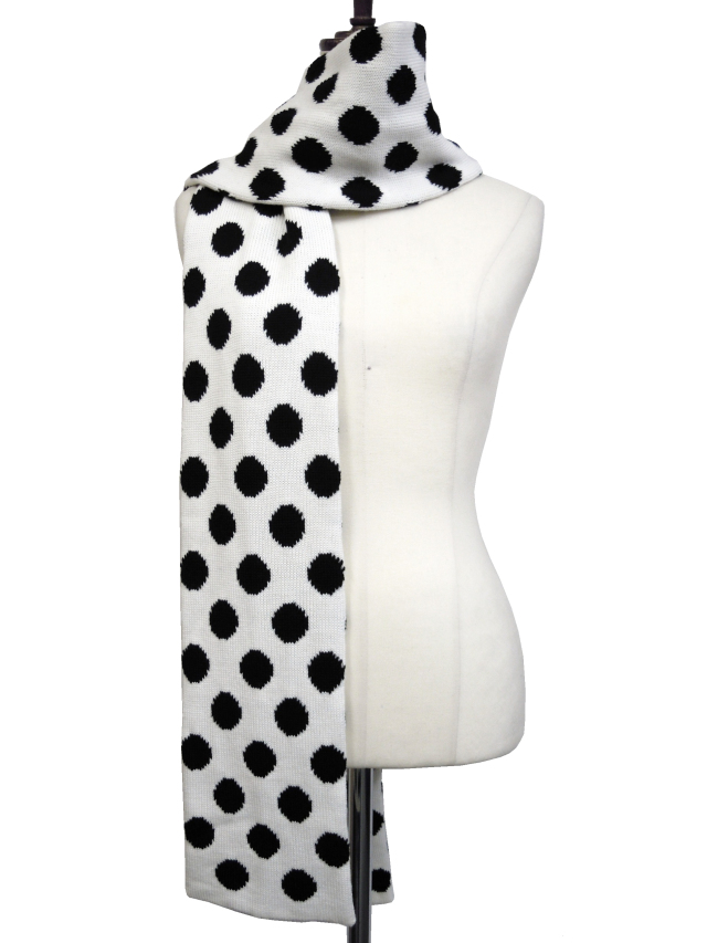 ニット、水玉、手編み、ジャガード、マフラー