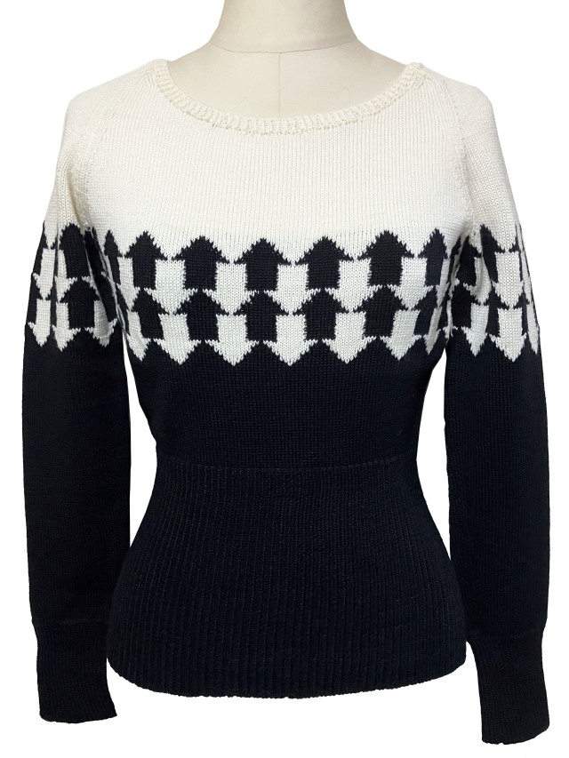 ニット、トップス、ジャカード、長袖、クルーネック