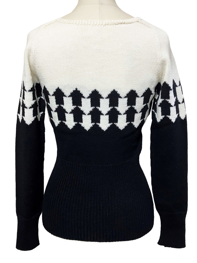 ニット、トップス、ジャカード、長袖、クルーネック