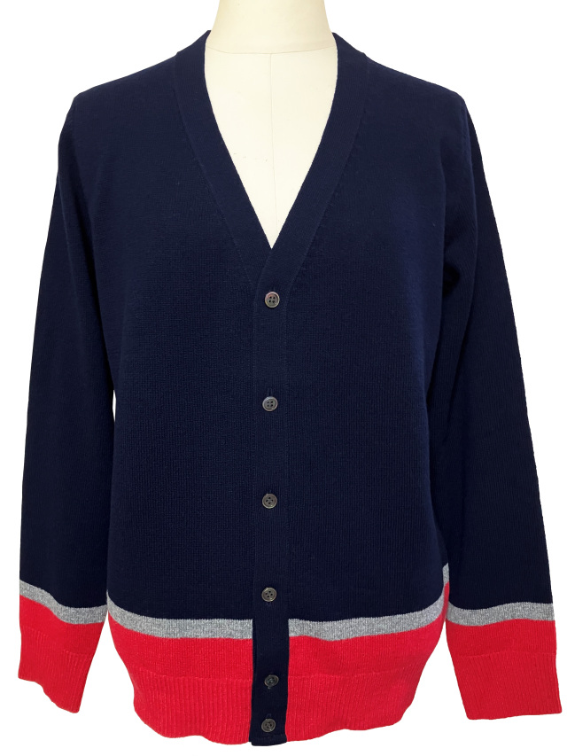 カーディガン、カラーブロック、Vネック、ニット、長袖