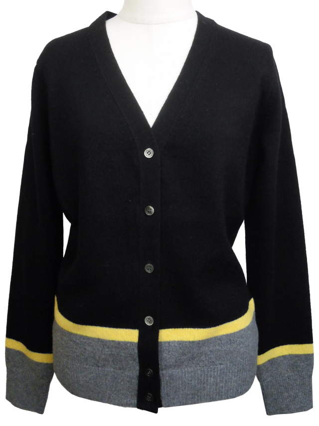 カーディガン、カラーブロック、Vネック、ニット、長袖