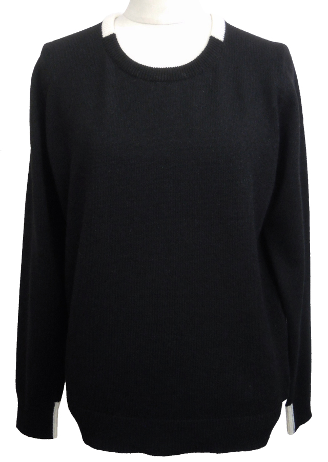 プルオーバー、カラーブロック、クルーネック、ニット、長袖