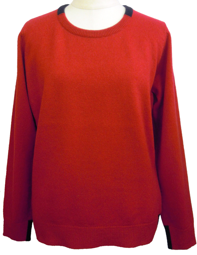 プルオーバー、カラーブロック、クルーネック、ニット、長袖