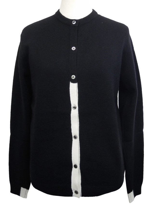 カーディガン、カラーブロック、クルーネック、ニット、長袖