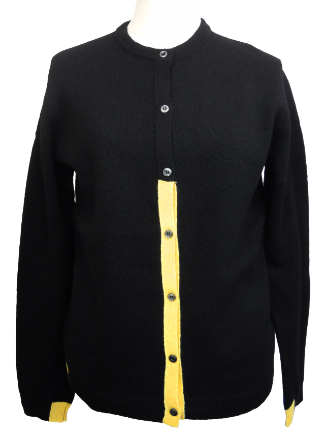 カーディガン、カラーブロック、クルーネック、ニット、長袖