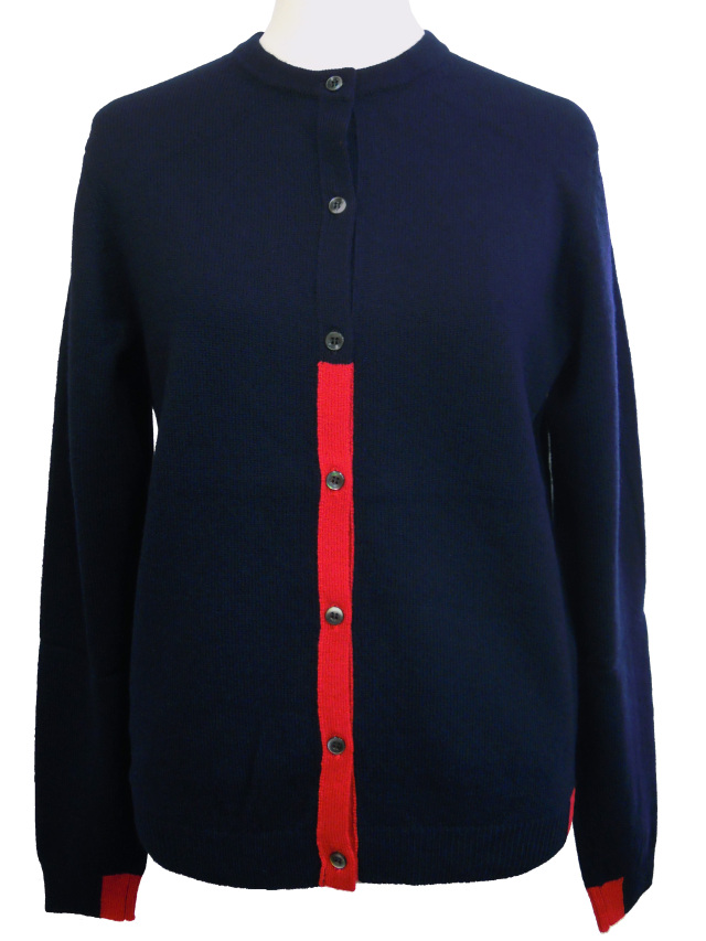 カーディガン、カラーブロック、クルーネック、ニット、長袖