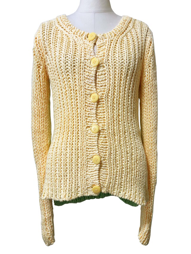 カーディガン、ニット、ローゲージ、配色、綿