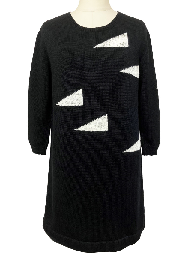 ニット、ワンピース、ジャカード、幾何学、クルーネック