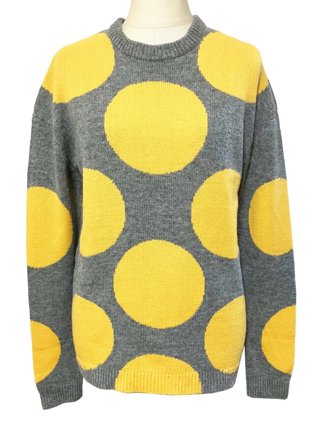 ニット、トップス、水玉、長袖、クルーネック