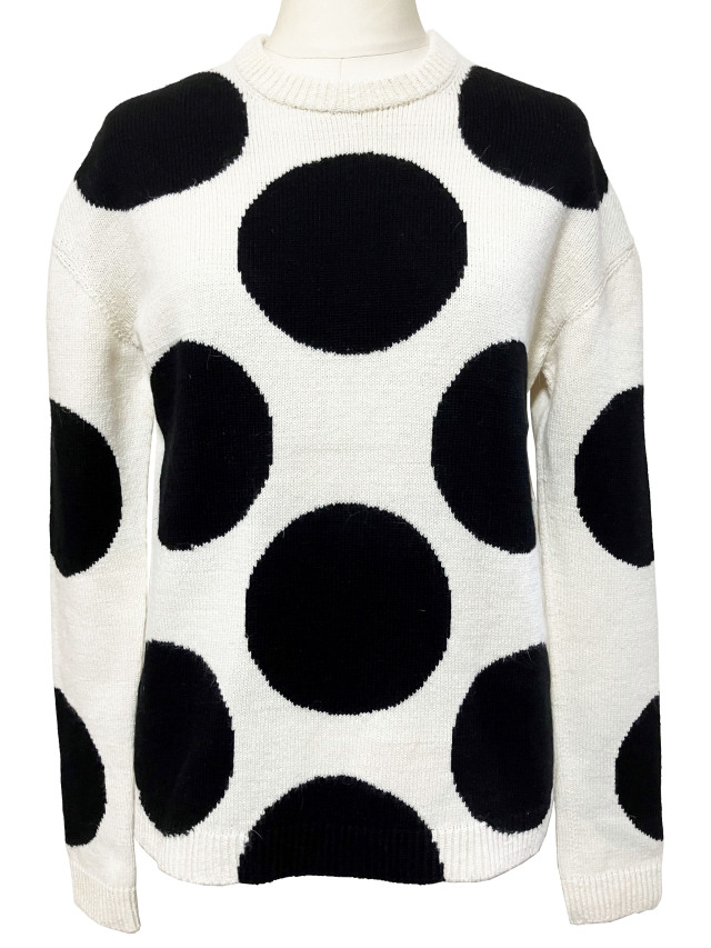 ニット、トップス、水玉、長袖、クルーネック