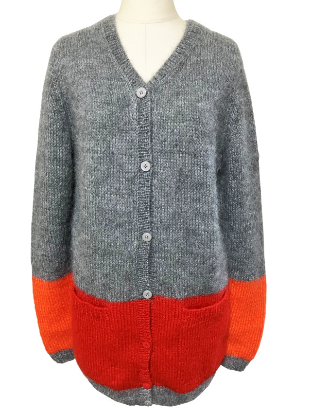 ニット、Vネック、カーディガン、モヘア、カラーブロック